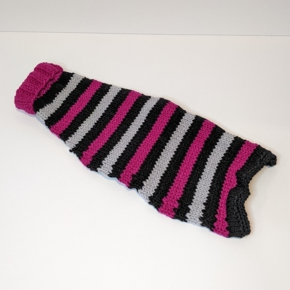 Handmade Hand Knit Pink Striped Dog Sweater Medium